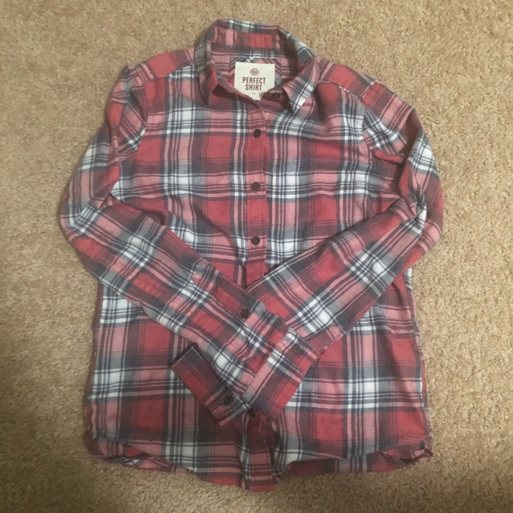 Plaid Button Up Juniors XXS Top